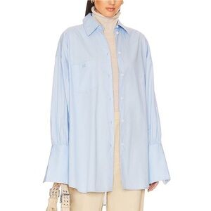 Helsa Cotton Poplin Oversized Button Down Shirt Blue One Size